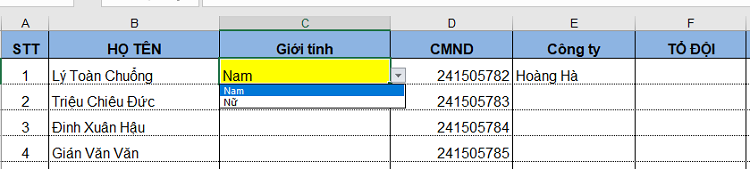 Cách tạo list excel drop down xổ xuống lựa chọn nhờ chức năng Data Validation