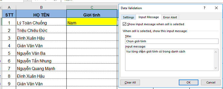 Cách tạo list excel drop down xổ xuống lựa chọn nhờ chức năng Data Validation