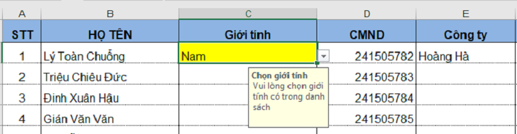 Cách tạo list excel drop down xổ xuống lựa chọn nhờ chức năng Data Validation