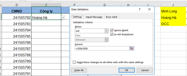 Cách tạo list excel drop down xổ xuống lựa chọn nhờ chức năng Data Validation