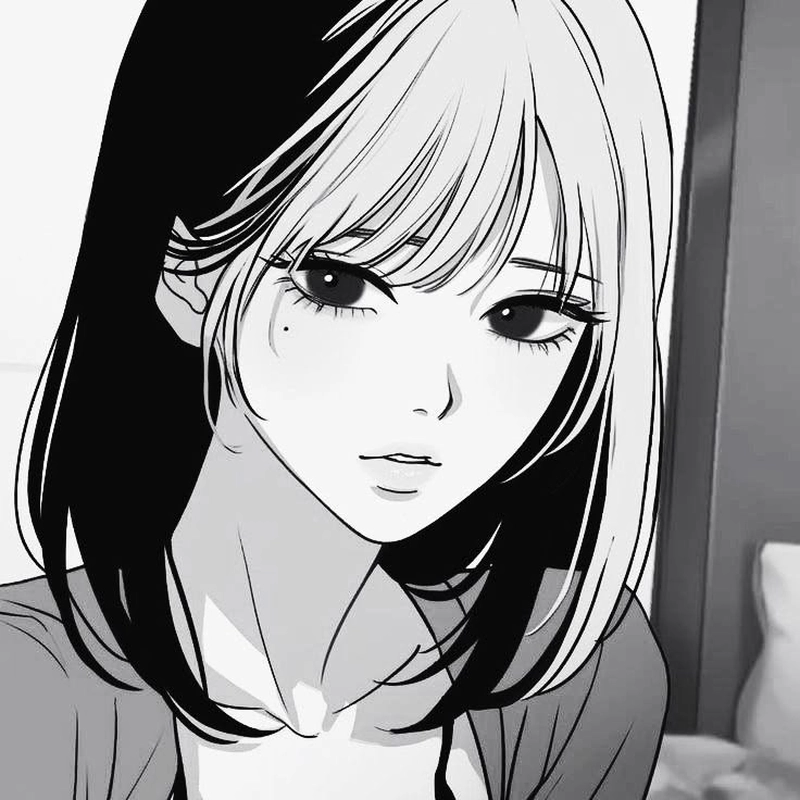 Ảnh anime trắng đen lấp lánh cùng thần sắc nhẹ nhàng