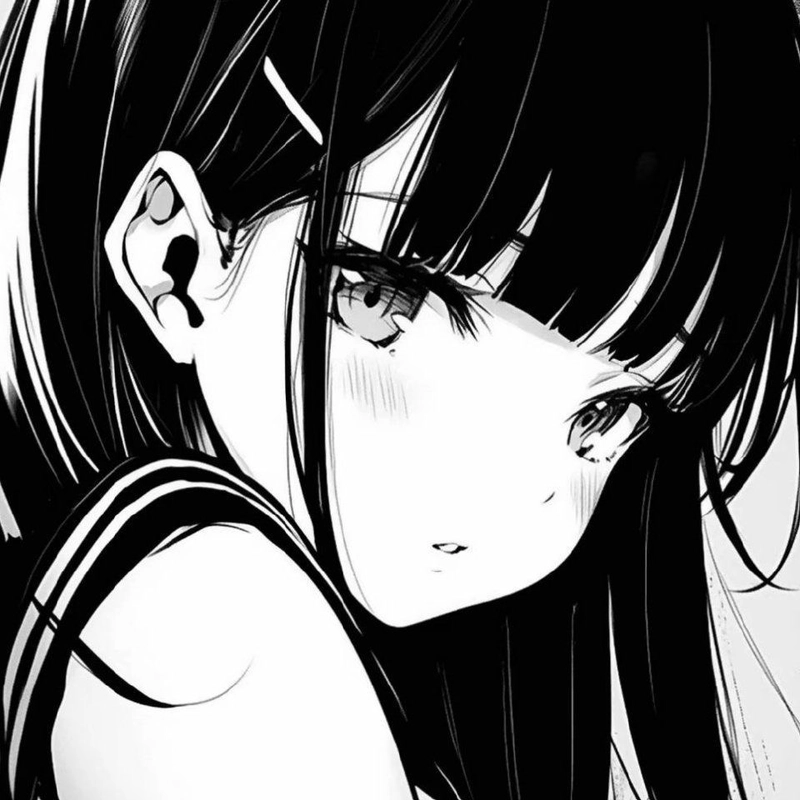 Ảnh anime trắng đen nổi bật cùng mái tóc bồng bềnh