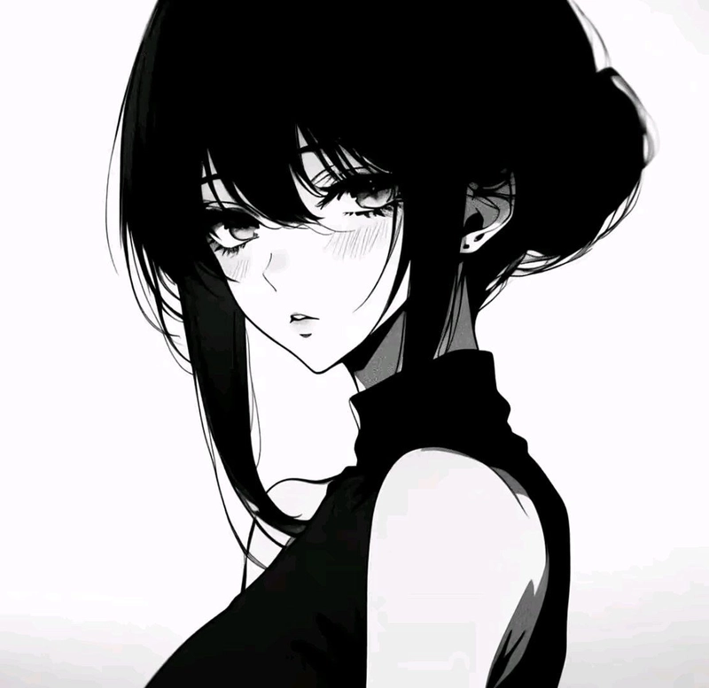 Ảnh anime trắng đen tinh tế với biểu cảm nhẹ nhàng