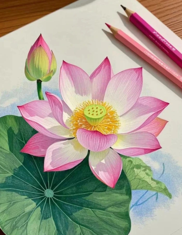 Ao sen mùa hạ hiện lên tranh vẽ hoa sen