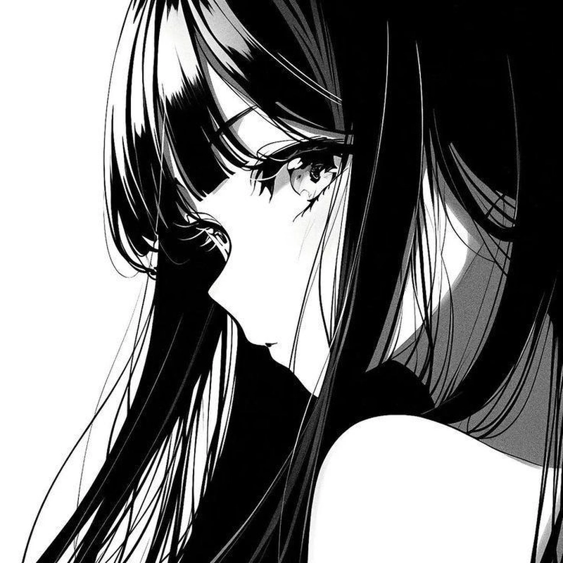 Hình ảnh anime trắng đen huyền bí với gương mặt xinh