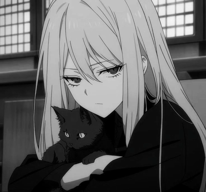 Hình ảnh anime trắng đen nhẹ nhàng cùng thần sắc dịu dàng