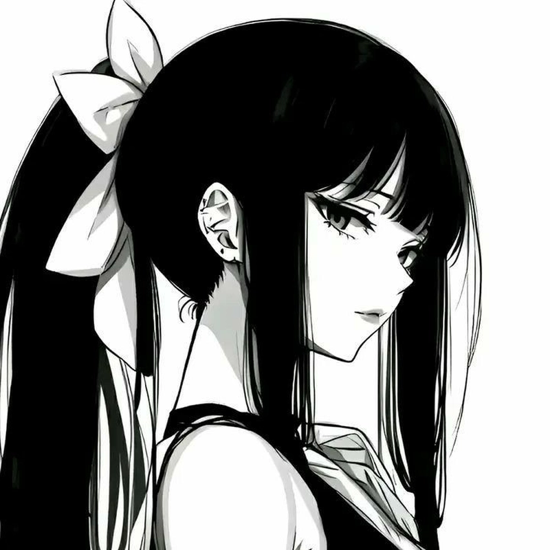 Hình ảnh anime trắng đen thanh thoát cùng ánh nhìn sáng