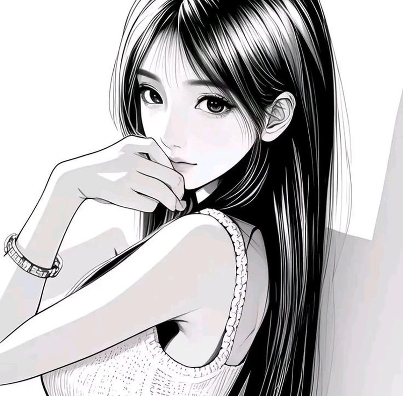 Hình ảnh anime trắng đen thanh tú cùng nụ cười nhẹ