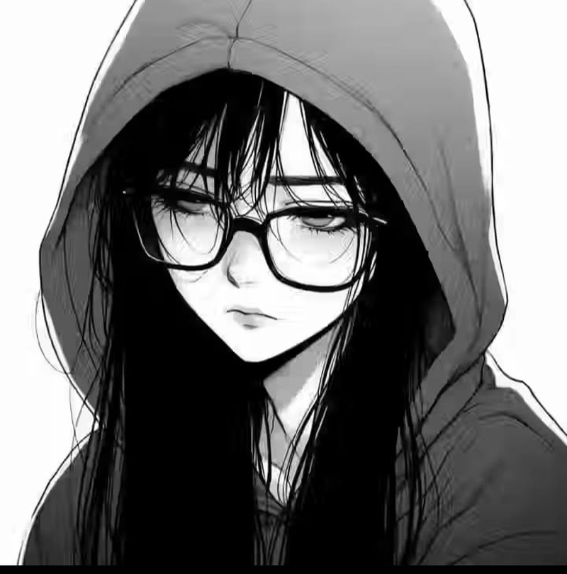 Hình ảnh anime trắng đen trầm lắng cùng biểu cảm tự nhiên