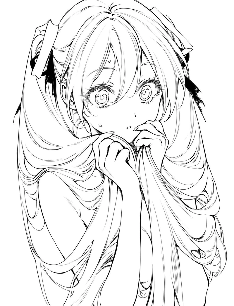 Hình anime không màu mềm mại cùng ánh mắt nổi bật