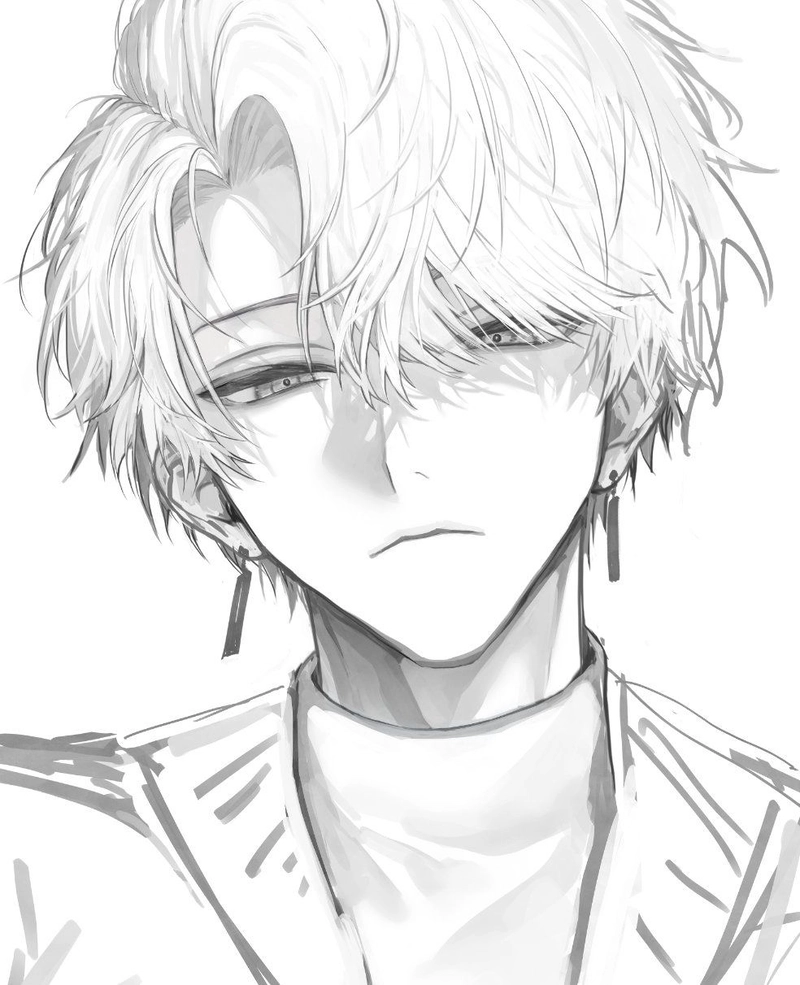 Hình anime không màu ngây thơ cùng nụ cười tự nhiên