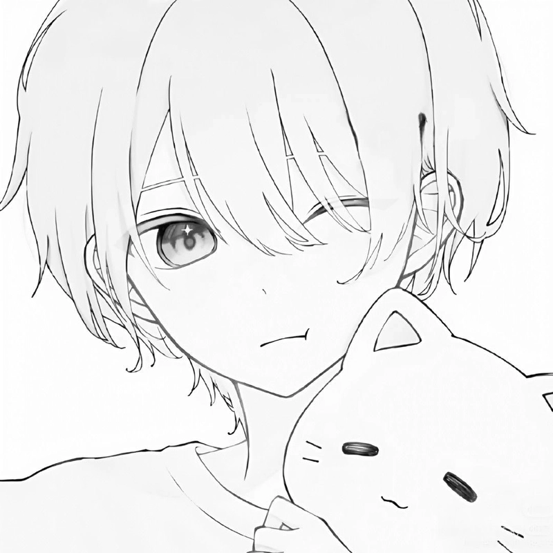Hình anime không màu sắc nét cùng ánh mắt long lanh