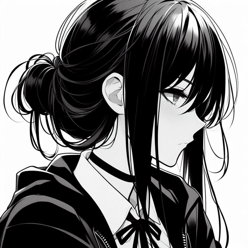 Hình anime trắng đen cuốn hút với mái tóc mềm mại