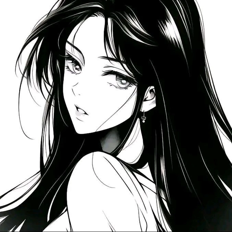 Hình anime trắng đen đáng yêu cùng gương mặt thanh tú