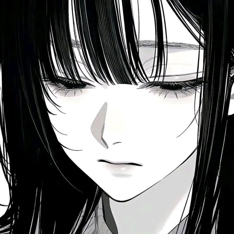 Hình anime trắng đen dịu dàng với mái tóc mềm mại
