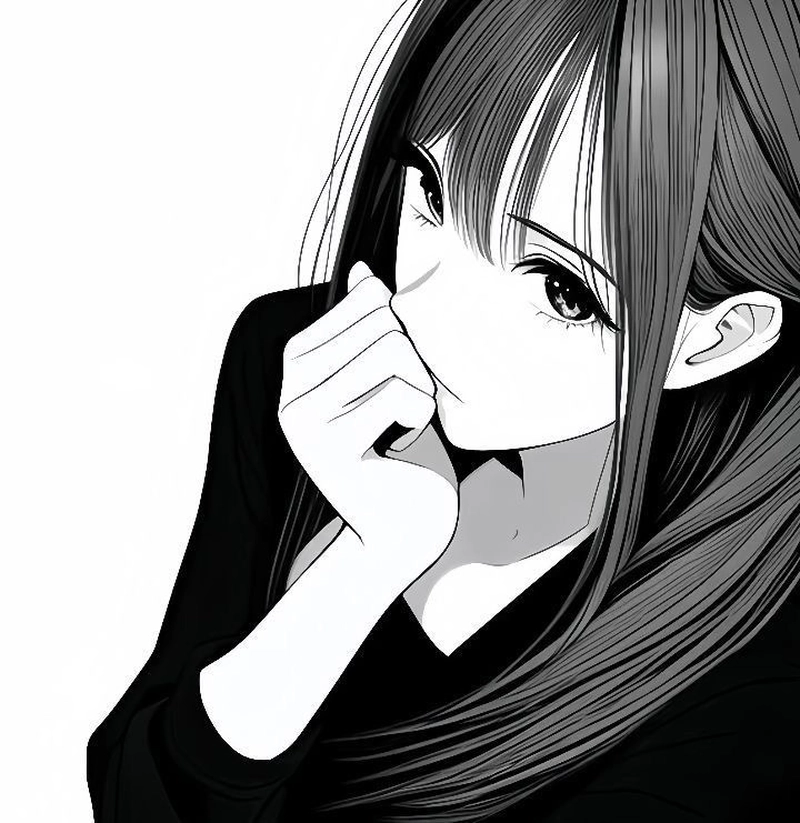 Hình anime trắng đen mềm mại cùng ánh mắt nổi bật
