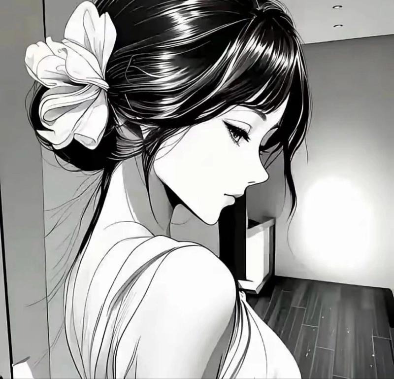 Hình anime trắng đen ngây thơ cùng nụ cười tự nhiên