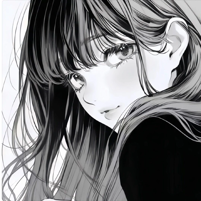 Hình anime trắng đen thanh lịch cùng ánh mắt dịu nhẹ