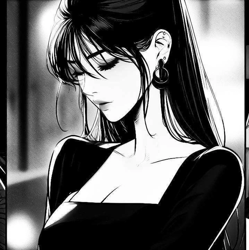 Hình anime trắng đen tinh anh với ánh nhìn đầy cảm xúc