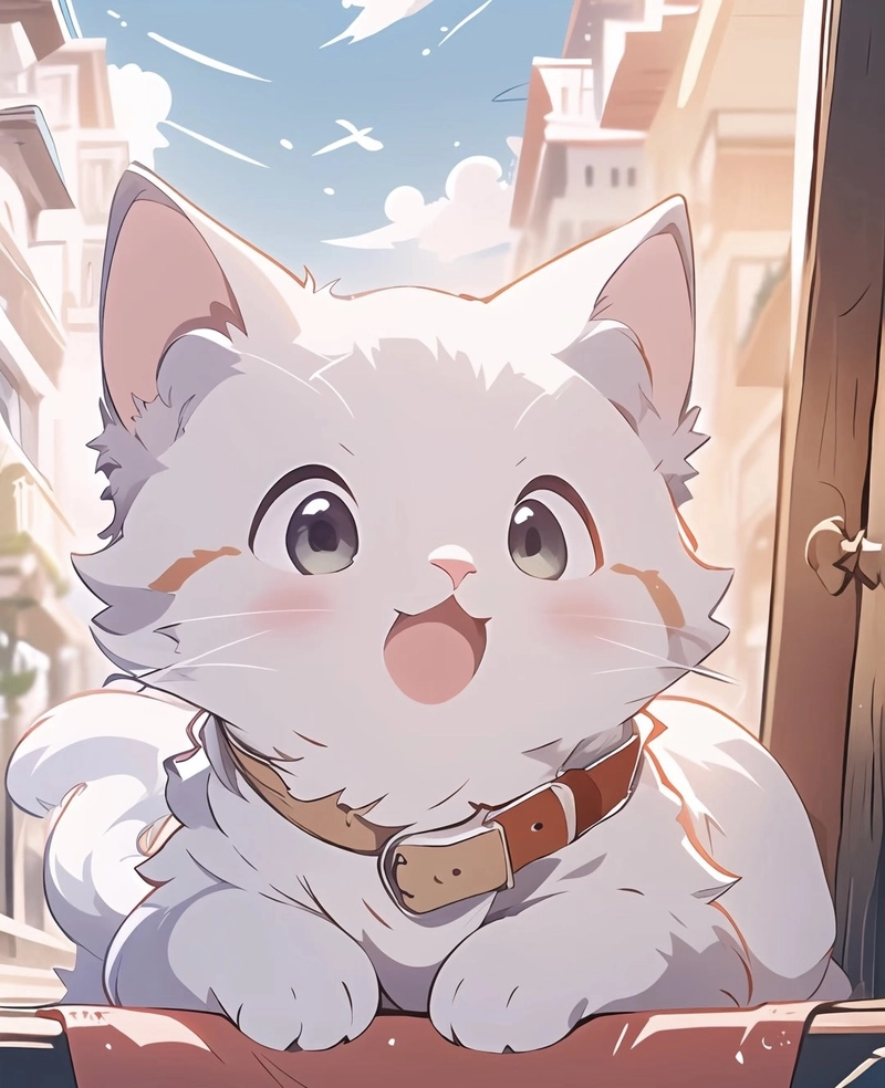 Hình mèo anime đáng yêu cùng bộ lông mềm mại đẹp