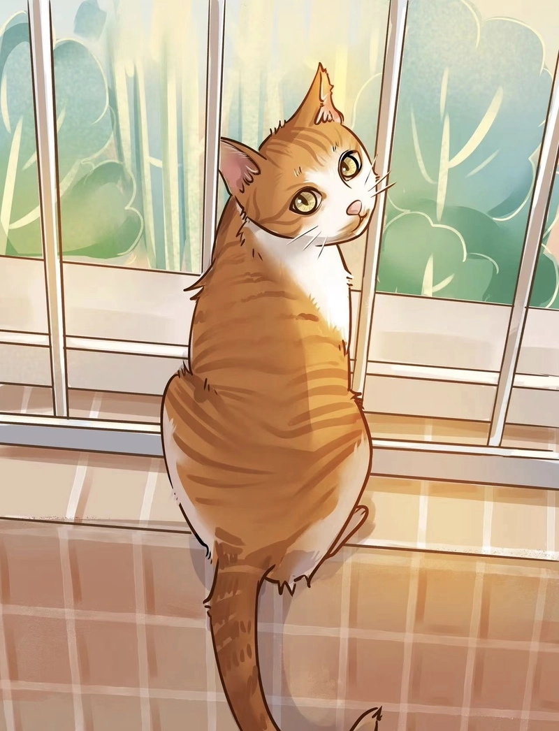 Hình mèo anime đáng yêu với bộ lông óng mượt xinh