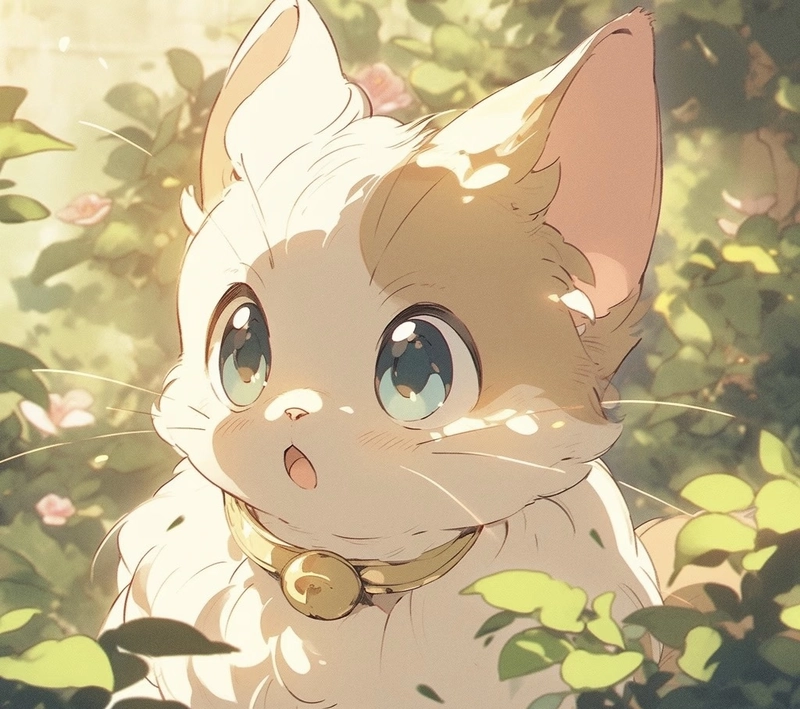 Hình mèo anime ngây thơ cùng đôi mắt tròn dễ thương