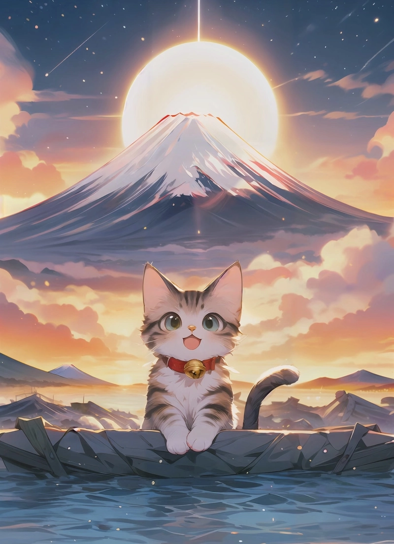 Hình mèo anime xinh xắn cùng đôi mắt long lanh sáng