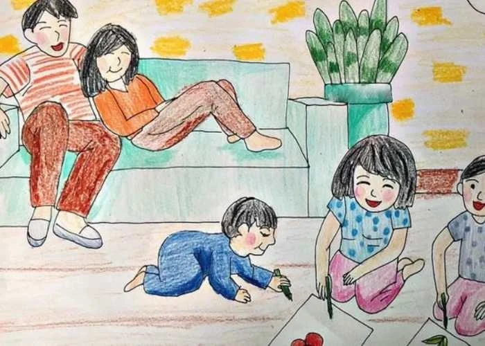 ảnh ấm áp thể hiện qua tranh vẽ gia đình