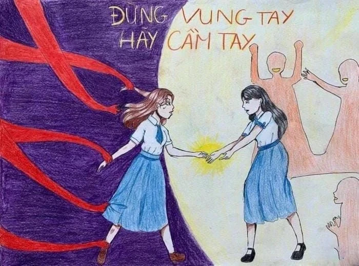 ảnh phòng tránh bạo lực học đường tranh vẽ nhân văn