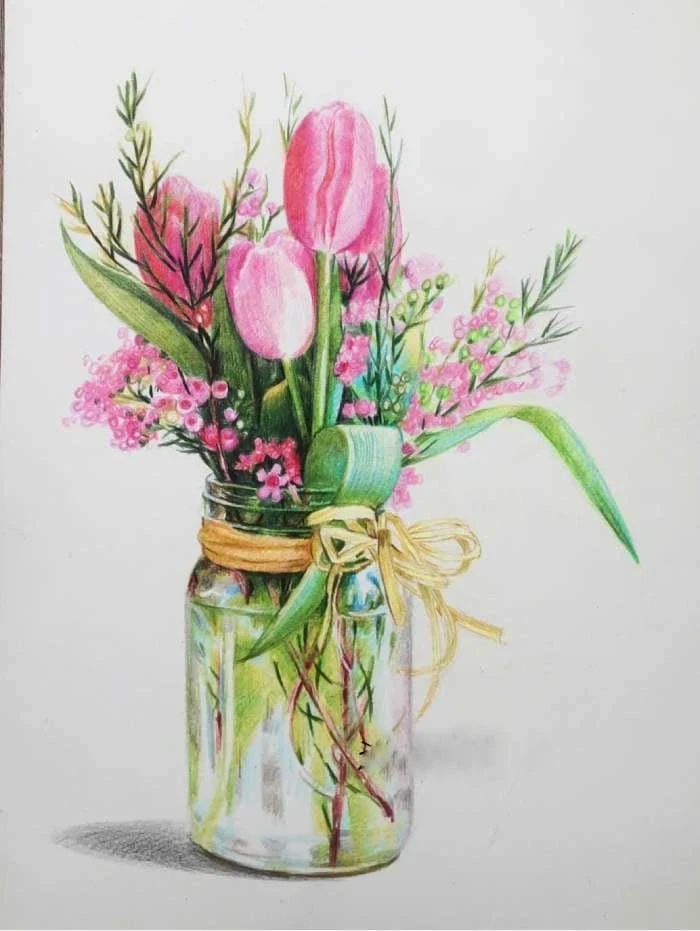 bài tập vẽ tranh tĩnh vật hoa tulip cho sinh viên