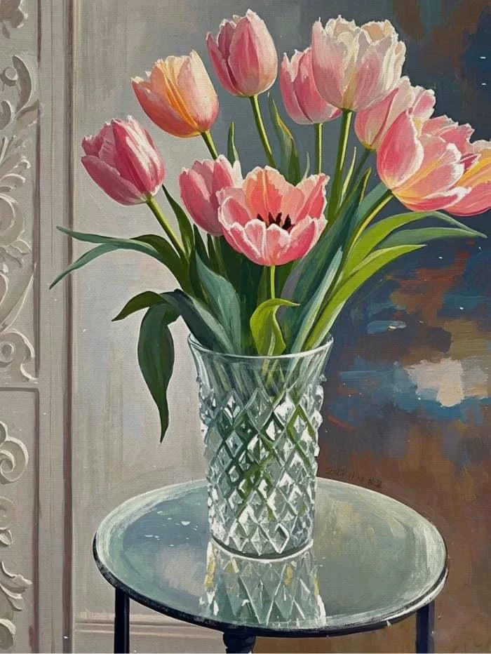 cảm hứng vẽ tranh tĩnh vật hoa tulip buổi sáng