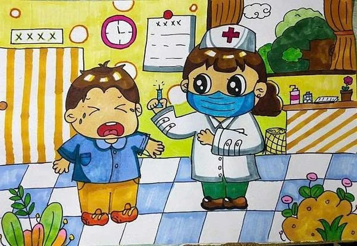 cảnh đo nhịp tim trong vẽ tranh vẽ nghề nghiệp bác sĩ