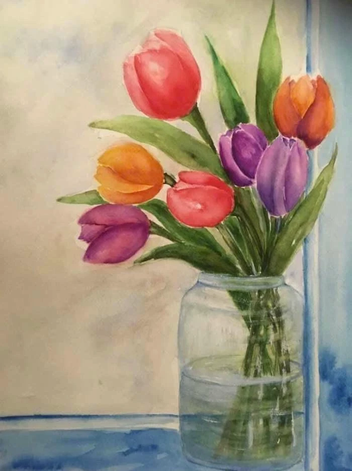 chủ đề tranh tĩnh vật hoa tulip mang tính cổ điển