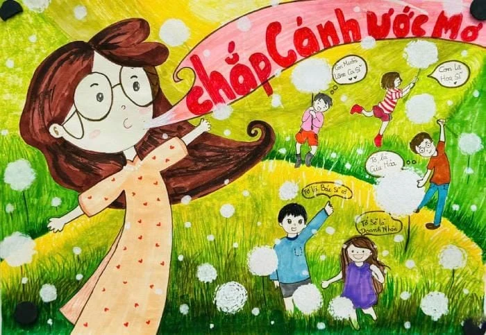 cô giáo giảng bài trong vẽ tranh nghề giáo viên