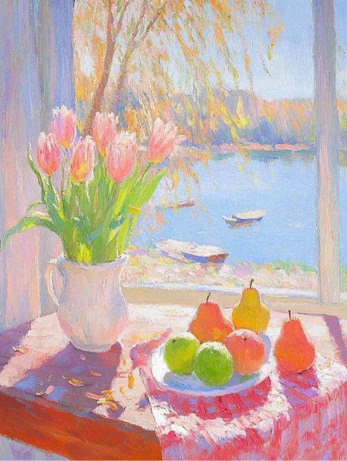đề tài tranh tĩnh vật hoa tulip quen thuộc hội họa