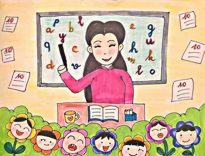giờ học diễn ra trong tranh vẽ nghề giáo viên
