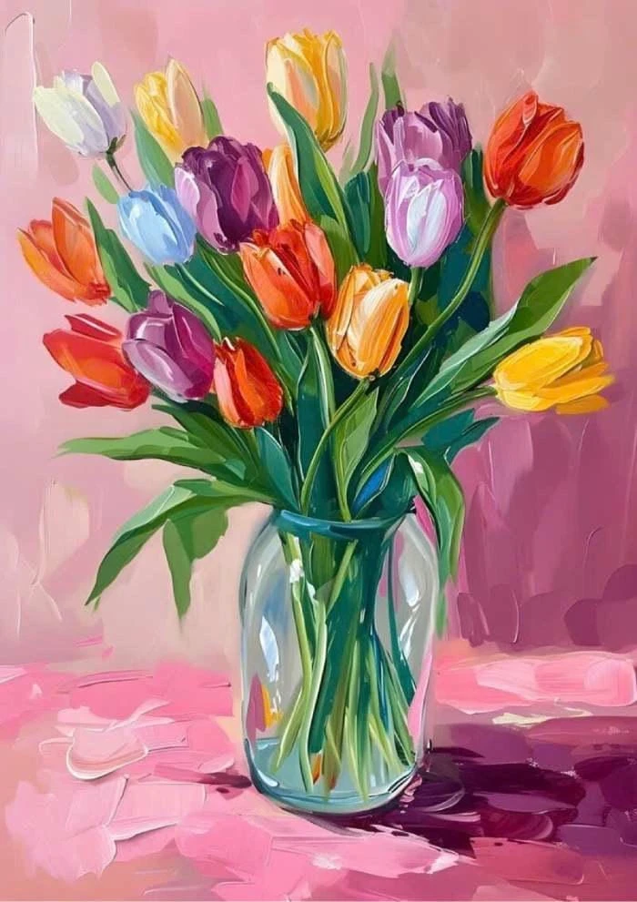 góc nhìn tranh tĩnh vật hoa tulip của họa sĩ