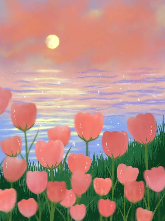 hoa tulip tranh vẽ mang cảm xúc xuân