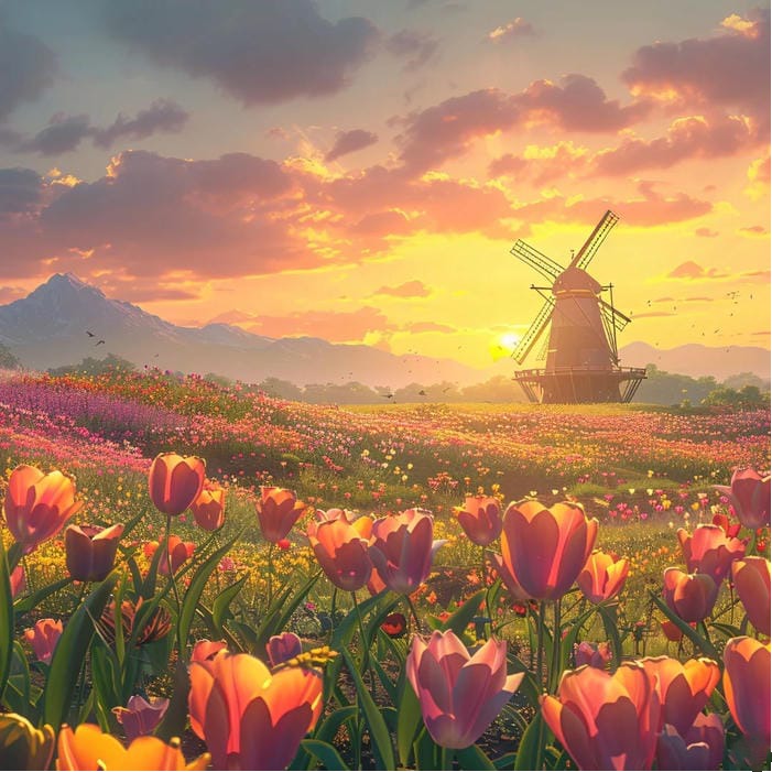 hoa tulip tranh vẽ phong cách châu Âu