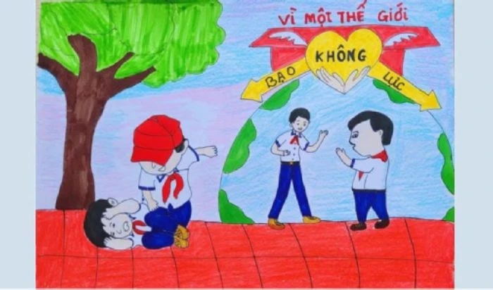 hoạt động ngoại khóa với tranh vẽ về bạo lực học đường