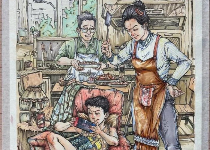 khoảnh khắc quây quần trong tranh vẽ gia đình đẹp