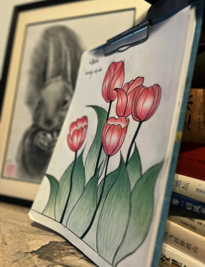 khung cảnh lãng mạn khi vẽ tranh phong cảnh hoa tulip