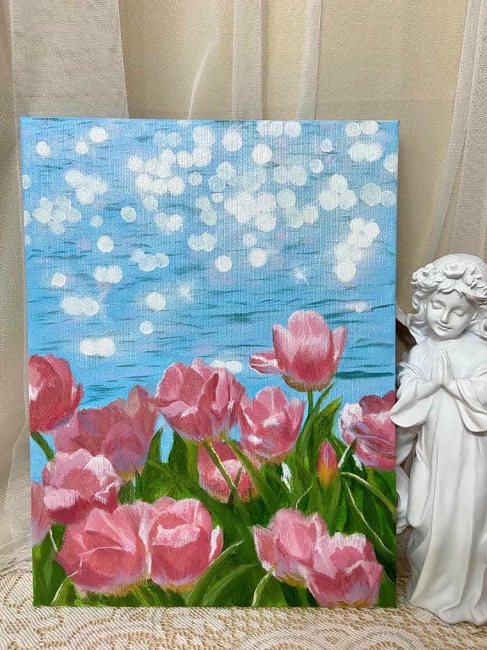kỹ thuật loang màu tranh vẽ hoa tulip bằng màu nước
