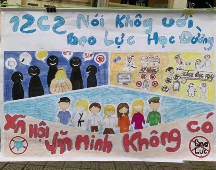 mẫu tranh vẽ bạo lực học đường nhấn mạnh cảm thông