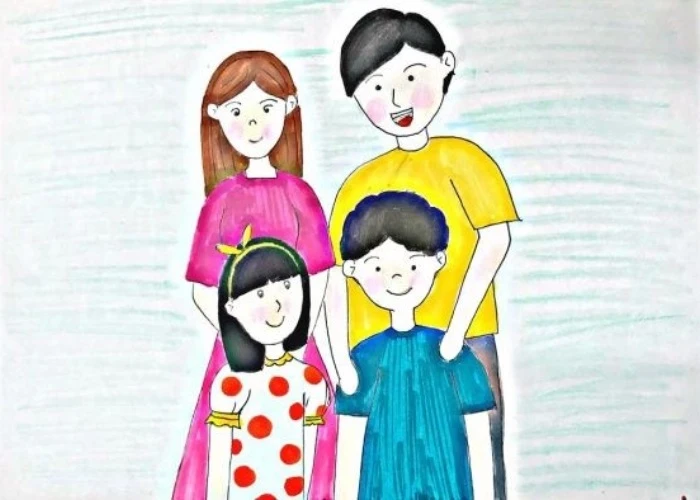 nét đơn giản thể hiện tranh vẽ gia đình đầm ấm bên nhau