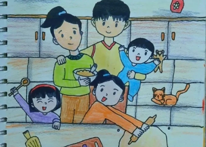 nét vẽ giản dị tạo nên tranh vẽ gia đình hạnh phúc