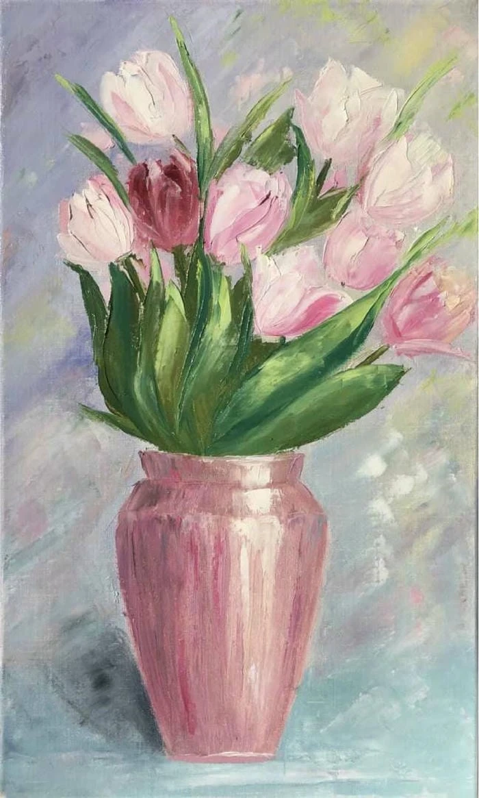 nét vẽ đơn giản tranh vẽ tĩnh vật hoa tulip