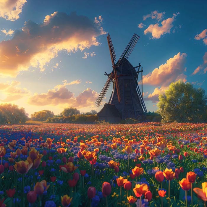 phong cách dễ thương vẽ tranh hoa tulip cute