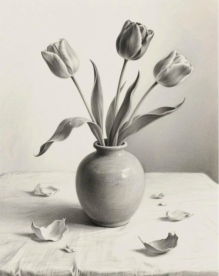 phong cách trang trí dùng hình vẽ hoa tulip