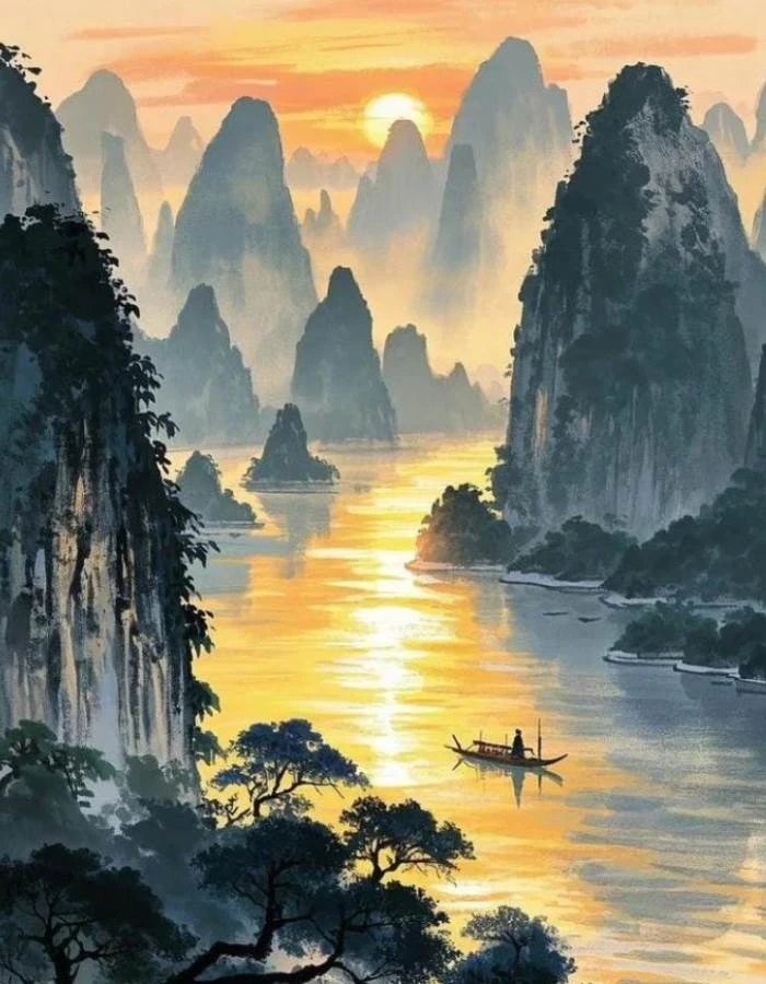 phong cảnh tranh vẽ thể hiện không gian rộng